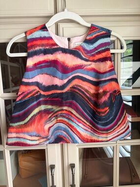 Marie Oliver Vibrant Wave-Print Sleeveless Crop Top - Coral, Navy, Pink